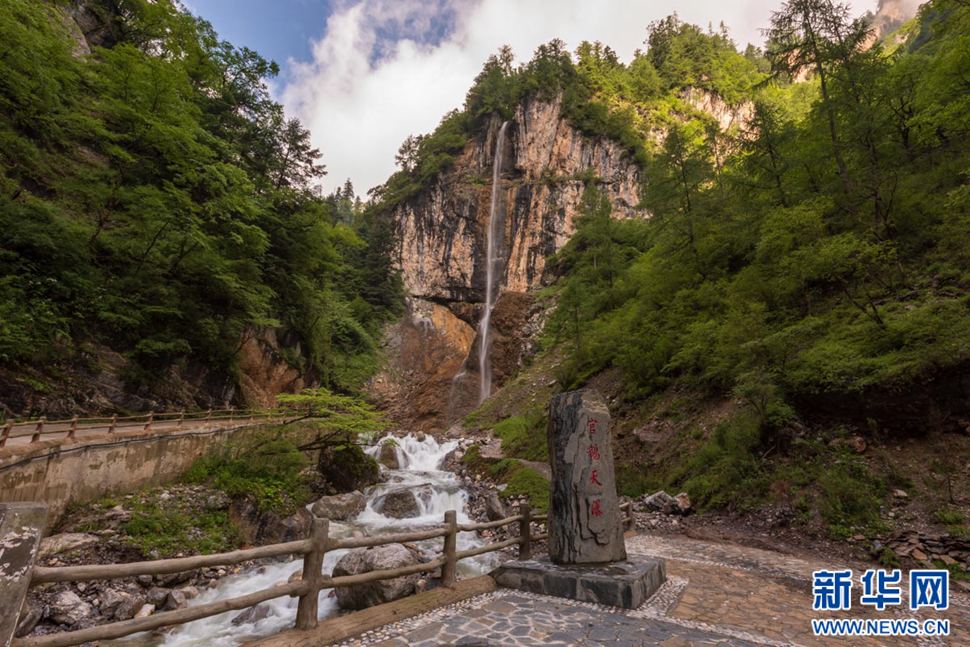 重崖森迥瀑飛先，鵝溝炎夏水風涼