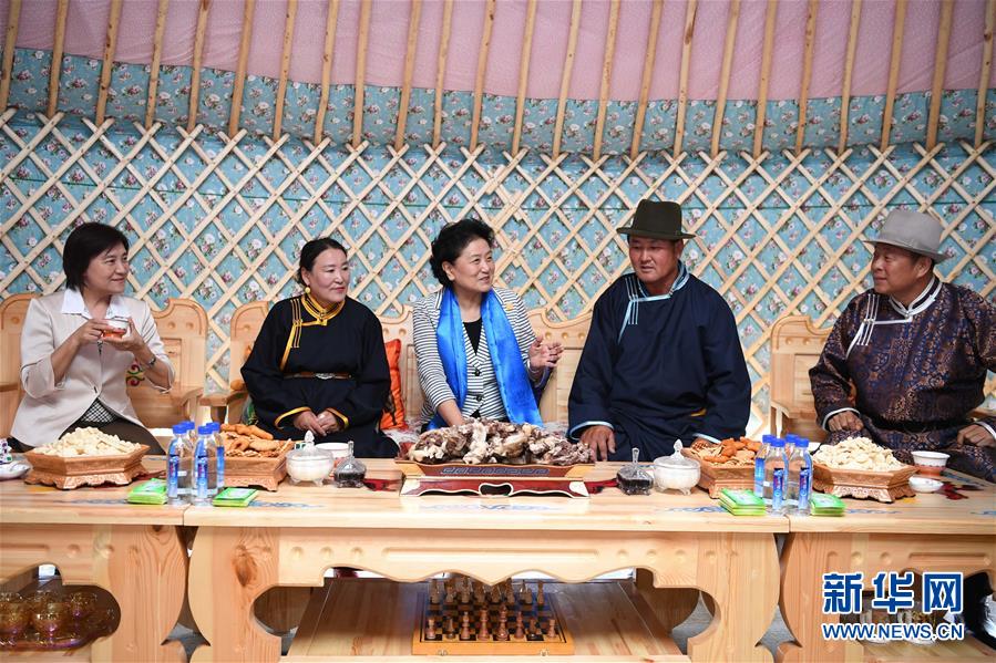 8月10日，中共中央政治局委員、國務(wù)院副總理、中央代表團(tuán)副團(tuán)長劉延?xùn)|率中央代表團(tuán)二分團(tuán)來到呼倫貝爾，把以習(xí)近平同志為核心的黨中央的親切關(guān)懷和全國人民的美好祝福帶給當(dāng)?shù)馗髯甯刹咳罕姟＿@是劉延?xùn)|在呼倫貝爾市陳巴爾虎旗與當(dāng)?shù)啬撩裼H切交談。新華社記者 連振 攝