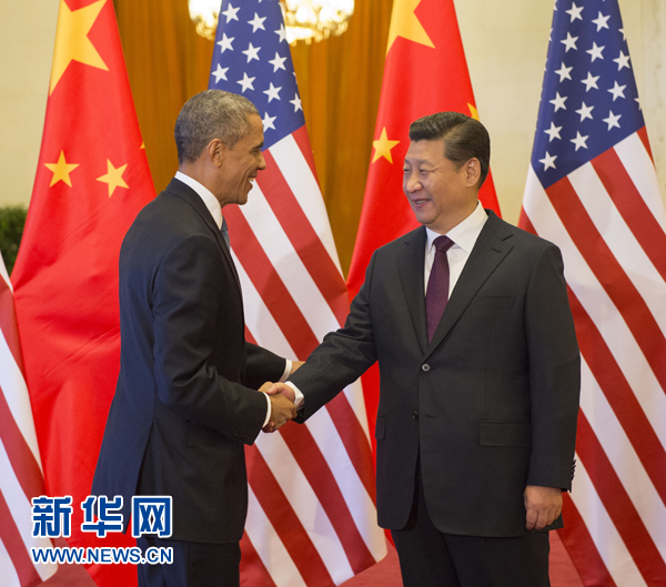 11月12日，國家主席習近平在北京人民大會堂舉行歡迎儀式，歡迎美國總統奧巴馬對中國進行國事訪問。 新華社記者 李學仁 攝