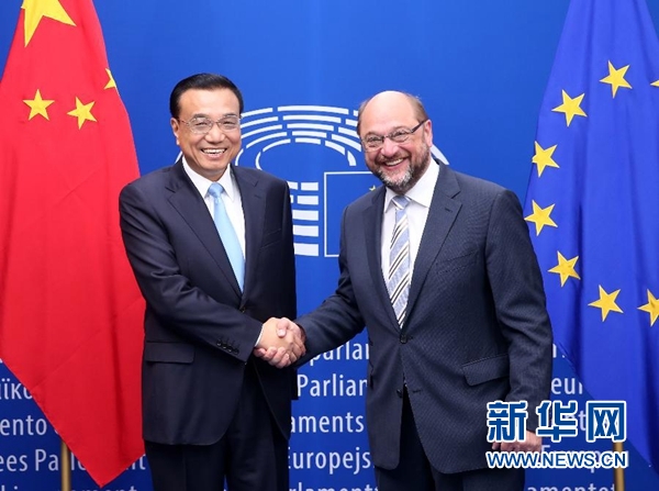 當?shù)貢r間6月29日上午，國務院總理李克強在布魯塞爾會見歐洲議會議長舒爾茨。 新華社記者 龐興雷 攝